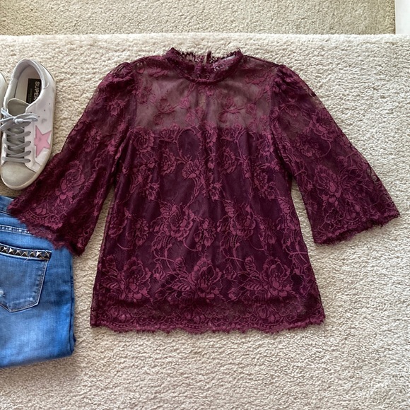 Heartloom Tops - Heartloom Wine Color Lace Blouse